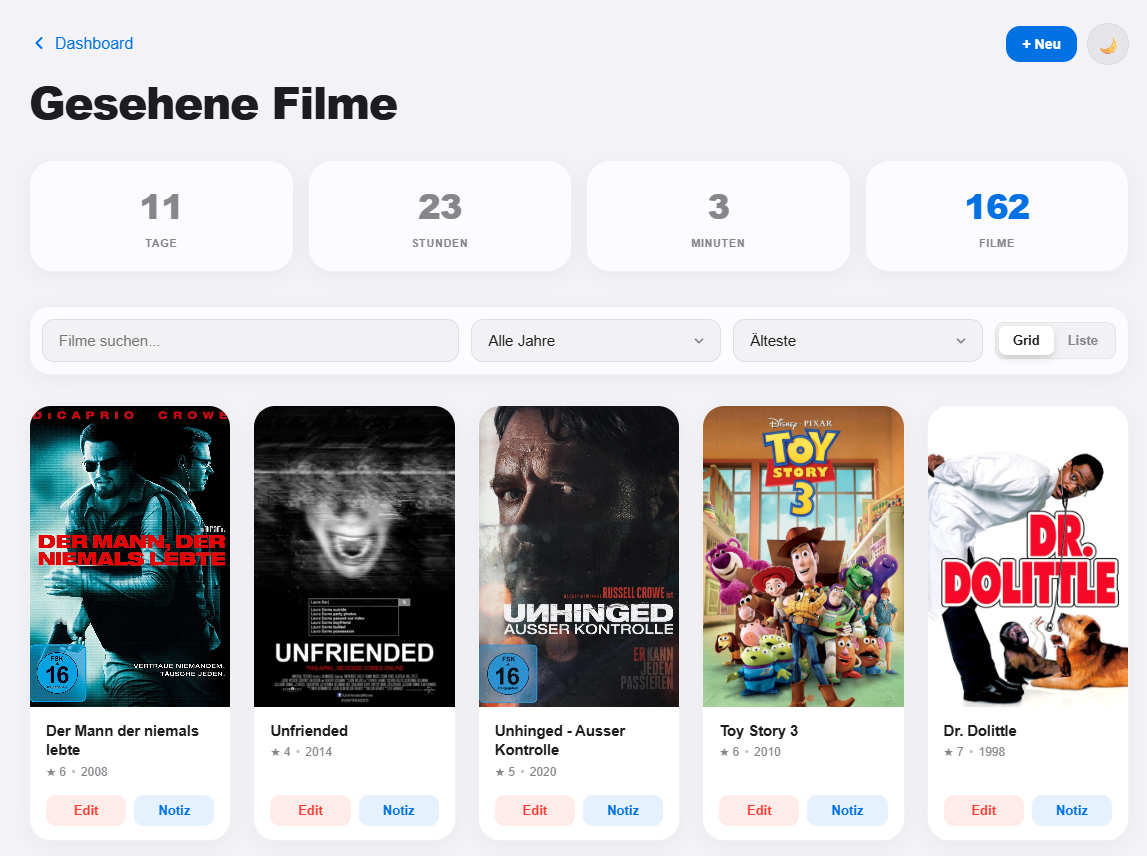 Movie Manager Lightmode Grid